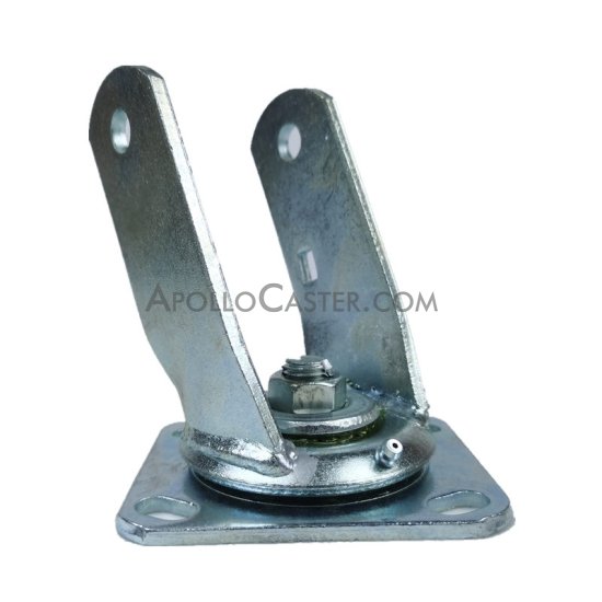 (image for) Yoke Axle and Nut; Swivel; 3-1/4" x 2"; Top Plate (4"x4-1/2": holes: 2-5/8"x3-5/8" slotted to 3"x3"; 3/8" bolt); Zinc; 1/2" Bore; 2-7/16" Hub Length; 1250# (Item #88354)