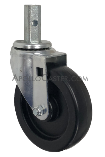 (image for) Caster; Swivel; 5" x 1-1/4"; Polyolefin; Square Stem (7/8" x 2"; one 5/16" mounting hole at 1"); Zinc; Plain bore; 325#; Dust Cover (Mtl) (Item #64312)