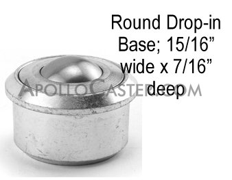 (image for) Ball Transfer; 5/8" carbon steel ball; Round drop-in Base; 15/16" diam base x 7/16" deep; Carbon Steel housing; 35#; 3/8" load height (Item #89244)