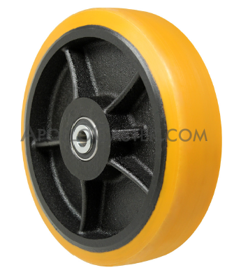 (image for) Wheel; 6" x 2"; PolyU (1/2" HD Yellow; 95A) on Cast Iron; Prec 6203 Ball Brngs; 1/2" Bore; 2-7/16" Hub Length; 2000# (Item #87381)
