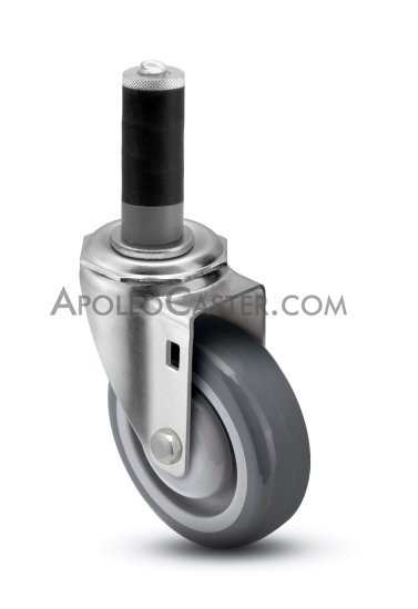 (image for) Caster; Swivel; 5" x 1-1/4"; PolyU on PolyO (Gray); Expandable Adapter (7/8" - 15/16" ID tubing); Zinc; Precision Ball Brng; 300#; Total Lock; Dust Cover (Item #65053)