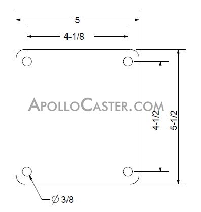 (image for) Caster; Rigid; 5" x 2"; PolyU (Crowned) on Cast (Bl/Bk); Top Plate (5"x5-1/2"; holes: 4-1/8"x4-1/2"; 3/8" bolt); Zinc; Roller Brng; 1250# (Item #66449)