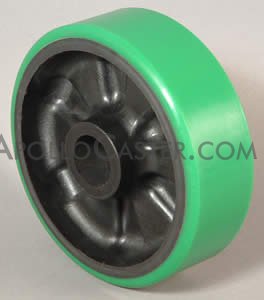 (image for) Wheel; 6" x 2"; PolyU on Cast Iron (Usu Red or Green); Roller Brng; 3/4" Bore; 2-7/16" Hub Length; 1200# (Item #89743)