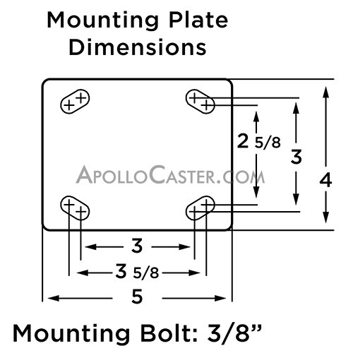 (image for) Caster; Rigid; 5" x 2"; PolyU (1"; 85A) on Cast; Plate (4"x5"; holes: 2-5/8"x3-5/8" slots to 3"x3"; 3/8" bolt); Zinc; Roller Brng; 850# (Item #63571)