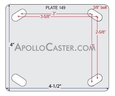 (image for) Caster; Rigid; 4" x 2"; Round ThermoPlstc Rbr; Plate; 4"x4-1/2"; holes: 2-5/8"x3-5/8" (slotted to 3"x3"); 3/8" bolt; Zinc; Roller Brng 300# (Item #63687)
