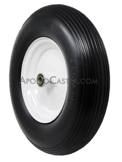 (image for) Wheel; 15-1/2" x 3-3/4"; Foam-Filled Flat Free Tire (Black); Prec Ball Brngs; 3/4" Bore; 3" Hub Length; 520#; White Centered One-piece Hub; Ribbed Tread (Item #87469)