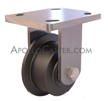 (image for) Caster; Rigid; 5" x 2-1/16" (6"x2-11/16"); Singled Flanged Ductile Steel; Plate (6"x7- Plate (6"x7-1/2"; holes: 4-1/2"x6"; 1/2" bolt); Zinc; Roller Brng; 6000# (Item #65652)
