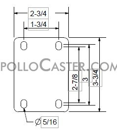 (image for) Caster; Rigid; 3"x1-3/4"; Polyolefin; Plate (2-3/4"x3-3/4"; holes: 1-3/4"x2-7/8" slots to 3"; 5/16" bolt); Zinc; Plain Bore; 500# (Item #64024)