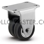 (image for) Caster; Dual Wheel; Rigid; 2" x 1"; Rubber (Soft; non-marking); Plate (2-1/2"x3-5/8": holes: 1-3/4"x2-13/16" (slots to 3-1/16"); 5/16" bolt); Chrome; Prec BB (Item #66357)