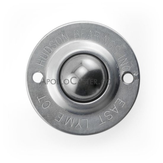 (image for) Ball Transfer; Low Profile; 1" Stainless Steel ball; Round Flange (2-1/4" diameter: two holes: 1-3/4" inch apart); Carbon Steel housing; 75#; 5/8" inch profile (Item #89099) - Click Image to Close
