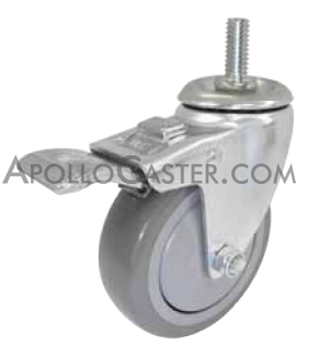 (image for) Caster; Swivel; 4 x 1-1/4; PolyU on PolyO (Gray); Threaded Stem (1/2-13TPI x 1-1/2); Stainless; Stainless Ball Brng; 300#; Total Lock; Thread guards (Item #66503)