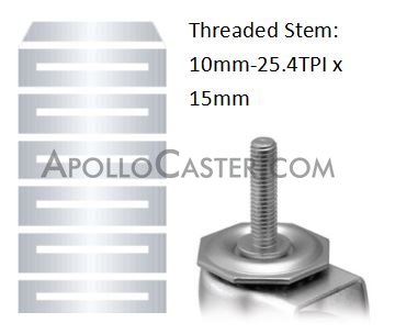 (image for) Caster; Swivel; 2" x 3/4"; Thermoplastized Rubber (Gray); Threaded Stem (10mm-25.4TPI x15mm); Chrome; Plain bore; 110#; Thread guards; Total Lock brake (Item #65965)