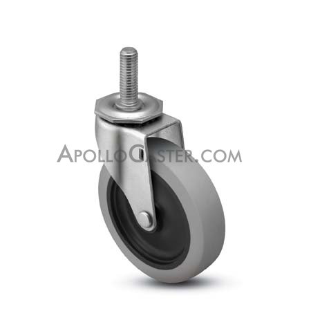 (image for) Caster; Swivel; 4" x 1-1/4"; Thermoplastized Rubber (Gray); Threaded Stem (1/2"-13TPI x 1-1/2"); Stainless; Delrin Spanner; 250# (Item #65398)