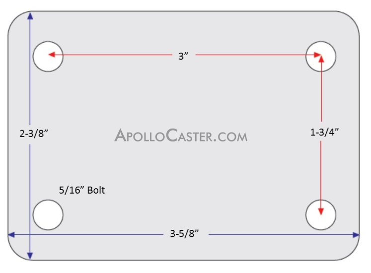 (image for) Caster; Rigid; 4" x 1"; TPR Rubber (Gray); Plate (2-3/8"x3-5/8": holes: 1-3/4"x 2 -7/8" slots to 3"; 5/16" bolt); Zinc; Plain bore; 125# (Item #63410)