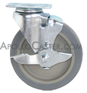 (image for) Caster; Swivel; 4" x 1-1/4"; PolyU/PolyO (Gray); Plate (2-3/8"x3-5/8"; holes: 1-3/4"x2-7/8" slotted to 3"; 5/16" bolt); Stainless; 300#; Tread Brake (Item #65705)