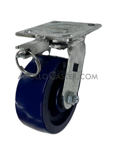(image for) Caster; Swivel; 6" x 2"; Solid Polyurethane; Plate (4"x4-1/2"; holes: 2-5/8"x3-5/8" slots to 3"x3"; 3/8" bolt); Zinc; Roller Brng; 1000#; Swivel Position Lock (Item #64005)