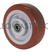 (image for) Caster; Rigid; 5"x1-1/2"; PolyU on PolyO (Red); Top Plate (4x4-1/2; holes: 2-5/8x3-5/8 slotted to 3x3; 3/8 bolt); Zinc; Roller Brng; 600# (Item #67000)