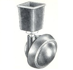 Caster; Ball; Swivel; 2"; Metal/ Zinc; Ferrule; Square; 1-3/8" tall; 7/8" top I.D. and 3/4" bottom I.D.; Antique; Acetyl/ Resin Brng; 75#(Call for availability) (Item #68442)