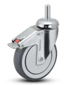 Caster; Swivel; 3" x 1-1/4"; Conductive Rubber (gray); Threaded Stem (1/2"-13TPI x 3/4"); Chrome Rig; Precision Ball Brng; 190#; Total Lock; ESD; Thread guards (Item #66398)