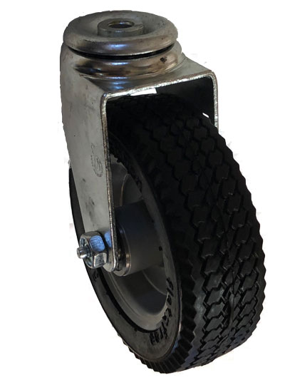 Caster; Swivel; 6" x 2"; Foam-Filled Flat Free Tire (Black); Hollow Kingpin (1/2" bolt hole); Prec Ball Brng; 275#; Sawtooth Tread; Premium Hub; Wheel Brake (Item #64945)
