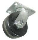 Caster; Swivel; 10" x 2-1/2"; Phenolic; Plate (4-1/2"x6-1/4"; holes: 2-7/16"x4-15/16" slotted to 3-3/8"x5-1/4"; 3/8" bolt); Zinc; Roller Brng; 2250#; Kingpinles (Item #65506)