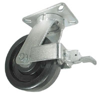 Caster; Swivel; 12" x 3-1/2"; Phenolic; Plate (6-1/4"x7-1/2": holes: 4-1/8"x6" slotted to 4-1/2"x6-1/8"; 1/2" bolt); Zinc; Roller Brng; 4000#; Face Brake (Item #65761)