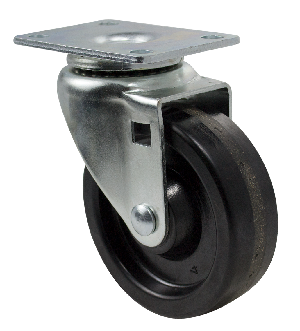 Caster; Swivel; 5" x 2"; Phenolic; Plate (2-1/2"x3-5/8"; holes: 1-3/4"x2-7/8" slotted to 3"; 5/16" bolt); Zinc; Roller Brng; 375# (Item #63179)