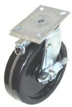 Caster; Swivel; 6 x 2; Polyolefin; Plate; 4x4-1/2; hole spacing: 2-5/8x3-5/8 (slotted to 3x3); 3/8 bolt; Zinc; Roller Brng; 600#. Wheel brake; 4-Position Lock (Item #69343)