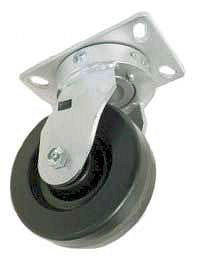Caster; Swivel; 6"x2"; Polyolefin; Plate (4-1/2"x6-1/4"; holes: 2-7/16"x4-15/16" slotted to 3-3/8"x5-1/4"; 1/2" bolt); Zinc; Roller Brng; 1000#; Kingpinless (Item #67349)