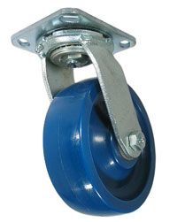 Caster; Swivel; 5" x 2"; Solid Polyu (Blue); Plate; 4"x4-1/2"; holes: 2-5/8"x3-5/8" (slotted to 3"x3"); 3/8" bolt; Stainless; Delrin Spanner; 900# (Item #68138)