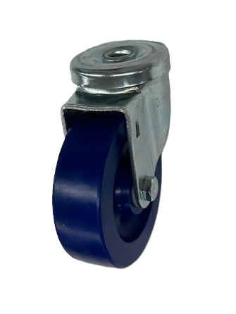 Caster; Swivel; 4" x 1-1/4"; Polyurethane (Solid); Hollow Kingpin (1/2" bolt hole); Zinc; Delrin Spanner; 350#; Dust Cover (Mtl) (Item #63911)