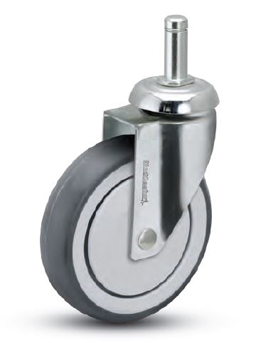 Caster; Swivel; 4" x 1-1/4"; PolyU on PolyO (Gray); Grip Ring (7/16" x 1-7/16"); Chrome; Precision Ball Brng; 240#; Thread guards (Item #64927)