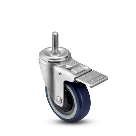 Caster; Swivel; 4" x 1-1/4"; PolyU on PolyO (Blue); Threaded Stem (1/2"-13TPI x 1"); Precision Ball Brng; 300#; Total Lock; Bearing Cover; Dust Cover (Mtl) (Item #64901)