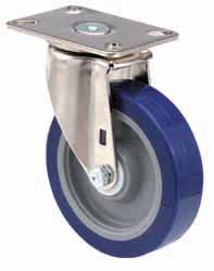 Caster; Swivel; 4" x 1-1/4"; PolyU on PolyO (Gray); Plate (3-1/8"x4-1/8": holes: 1-3/4"x2-15/16" slotted to 2-3/8"x3-3/8"; 3/8" bolt); Zinc; Delrin Spanner (Item #65303)