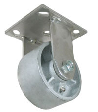 Caster; Rigid; 4" x 2"; Cast Iron; Plate; 4"x4-1/2"; holes: 2-5/8"x3-5/8" (slotted to 3"x3"); 3/8" bolt; Zinc; Roller Brng; 700#; Side cam whl brk (Item #69300)