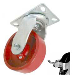 Caster; Swivel; 6 x 2-1/2; Steel (Ductile); Plate (4-1/2x6-1/4; holes: 2-7/16x4-15/16 slotted to 3-3/8x5-1/4; 1/2 bolt); Roller Brng; 2400#; Face Contact Brake (Item #66834)