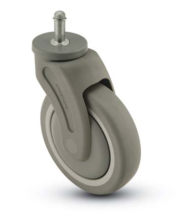 Caster; Swivel; 4"x1-1/4"; Thermoplastized Rubber (Gray); Grip Ring (7/16"x1-1/4"); Nylon; Precision Ball Brng; 260#; Raceway Seal; Thread guards (Item #67238)