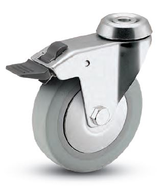 Caster; Swivel; 3" x 7/8"; Thermoplastized Rubber (Gray); Hollow Kingpin (3/8" bolt hole); Chrome; Ball Brng; 140#; Total Lock; Thread Guards (Assembled only) (Item #65068)