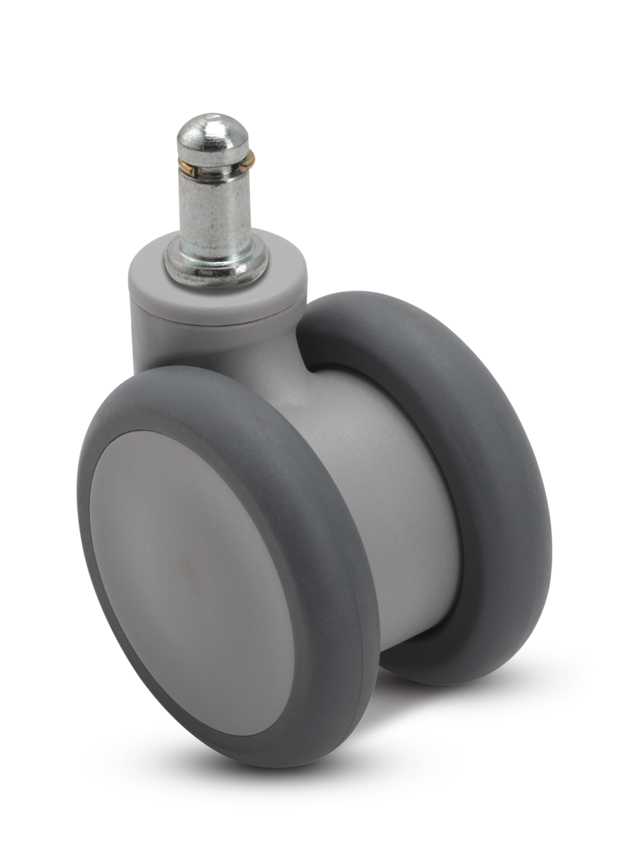 Caster; Twin Wheel; Swivel; 65mm; Thermoplastized Rubber (Gray); Grip Ring (7/16"x7/8"); Gray; Riveted Axle; 110# (Item #66698)