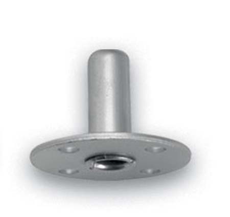 Socket; Grip Ring; for wood: 9/16" OD  x 1-1/2" long; Metal; 2-1/8" tack plate; 1/4" screws; fits 7/16" grip ring connectors. (Item #89893)