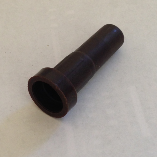 Socket; Round; 1/2" OD x 3/8" (.39") ID; Plastic; Compatible w/ 3/8" x 1-1/2" bed roller caster grip neck stem. 1-1/2" long (excl flange). 3/4" wide at flange. (Item #88450)