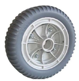 Wheel; 10" x 3"; Flat Free (Black); Ball Brng; 1/2" Bore; 4" Hub Length; 250#; Centered Bolted Hub; Gray/ Tan Plastic (Item #88742)