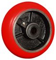 Wheel; 8" x 3"; PolyU (Donut) on Cast (Red); Roller Brng; 1-1/4" Bore; 3-1/4" Hub Length; 2500# (Item #89062)
