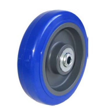Wheel; 5" x 1-1/4"; PolyU on PolyO (Blue); Ball Bearings; 3/8" Bore; 1-9/16" Hub Length; 315# (Item #88987)