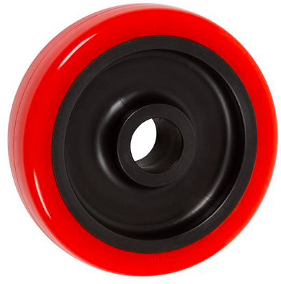Wheel; 3" x 1-1/4"; PolyU on PolyO (Red); Delrin Spanner; 1/2" Bore; 1-9/16" Hub Length; 250# (Item #88739)