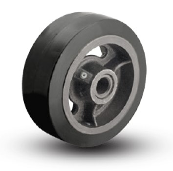Wheel; 10" x 4"; Rubber on Cast Iron; Roller Brng; 1-1/4" Bore; 4-1/4" Hub Length; 1400# (Item #87672)