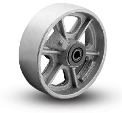 Wheel; 6" x 2"; Cast Iron; Roller Brng; 1/2" Bore; 2-7/16" Hub Length; 1400#; Spoked Wheel (Item #87756)