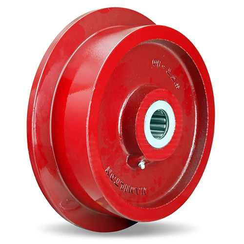 Single Flanged Wheel; 6" x 1-7/16" (6-7/8" x 1-13/16" with flange); Cast Iron; Twin Precision 6205 Bearings; 2500#; 1/2" Bore; 2-7/16" Hub Length; 600° F (Item #87283)