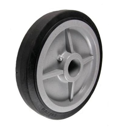 Wheel; 8" x 2"; Flat Thermoplastized Rubber (Black); Plain bore; 1-3/16" Bore; 2-3/16" Hub Length; 600# (Item #87632)