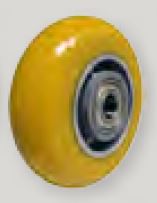 Caster; Swivel; 4" x 2"; PolyU (Donut) on Cast (Yellow); Plate (4"x4-1/2"; holes: 2-5/8"x3-5/8" slots to 3"x3"; 3/8" bolt); Zinc; Precision Ball Brng; 900# (Item #64350)